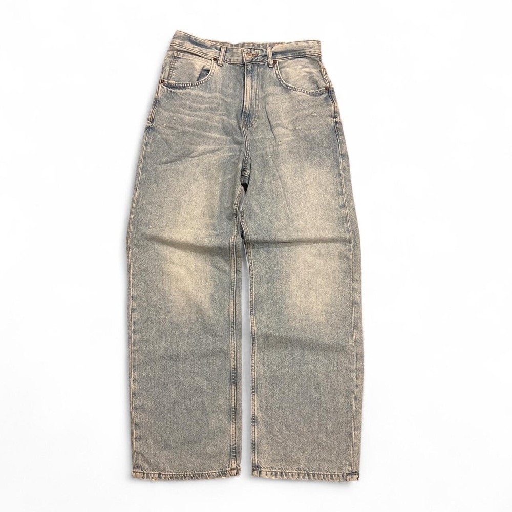 Zara Light Wash Wide Leg Jeans Mens 30 Light Blue Relaxed Distressed Denim